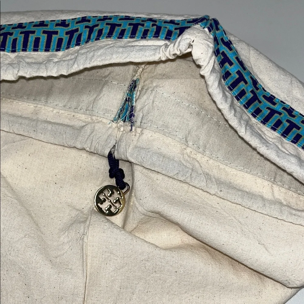 Tory Burch Cream Dust Bag with Blue Trim & gold tone logo